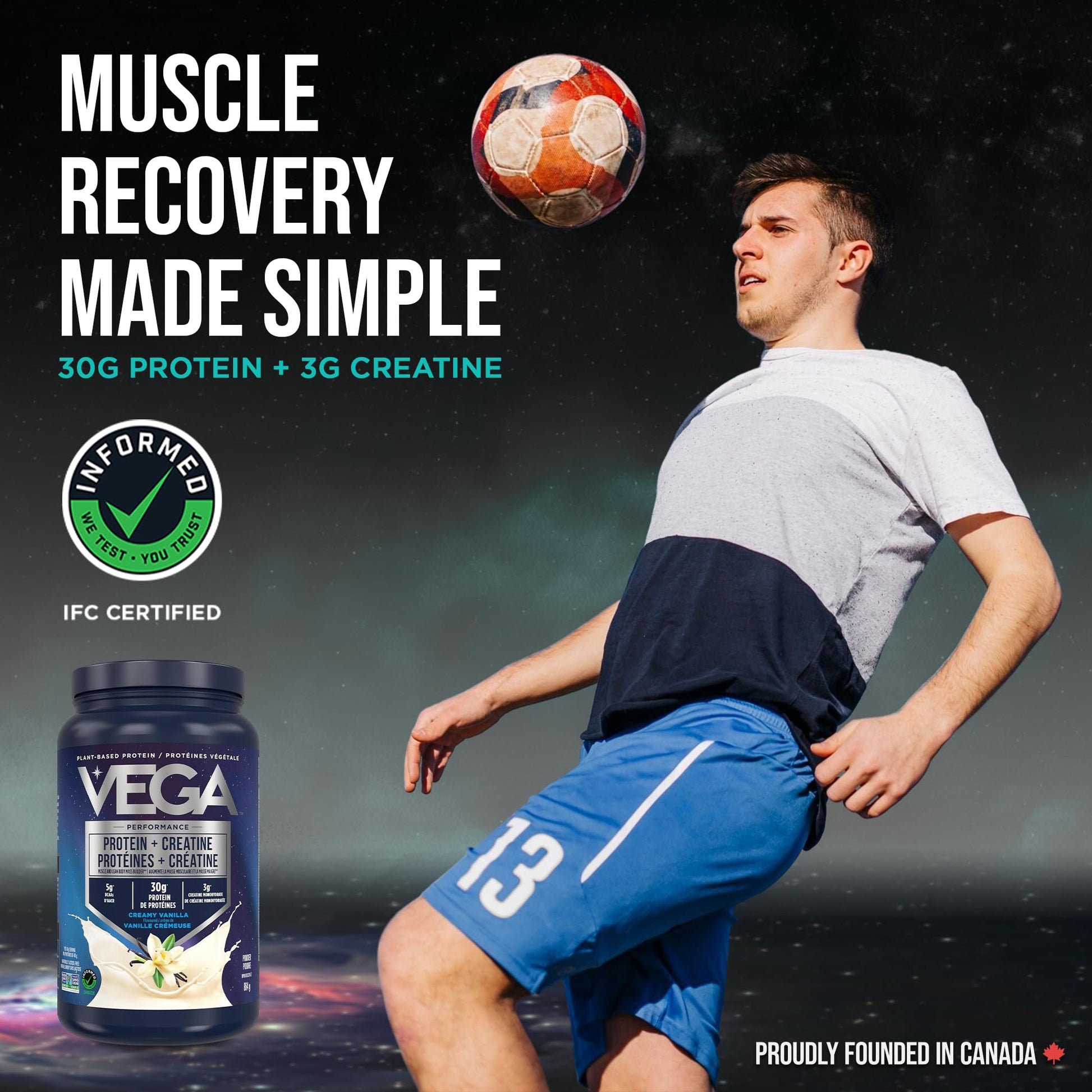 Vega Protein + Creatine, 28g Plant Based Protein Powder with Creatine for Muscle Recovery – Vanilla,18 Servings, 864 grams