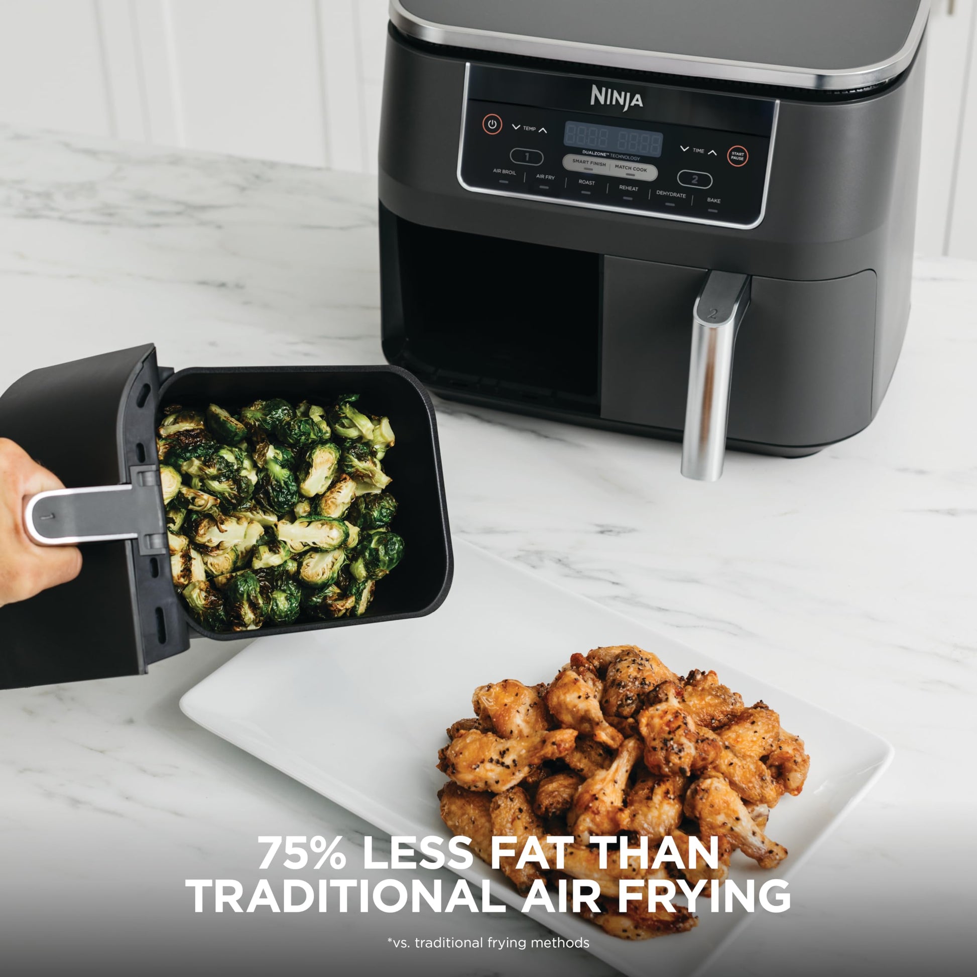 Ninja Foodi 6-in-1 8-qt. (7.6L) 2-Basket Air Fryer DualZone Technology, Match Cook & Smart Finish to Roast, Broil, Dehydrate & More for Quick, Easy Meals, Slate Grey (DZ201C) Canadian Version