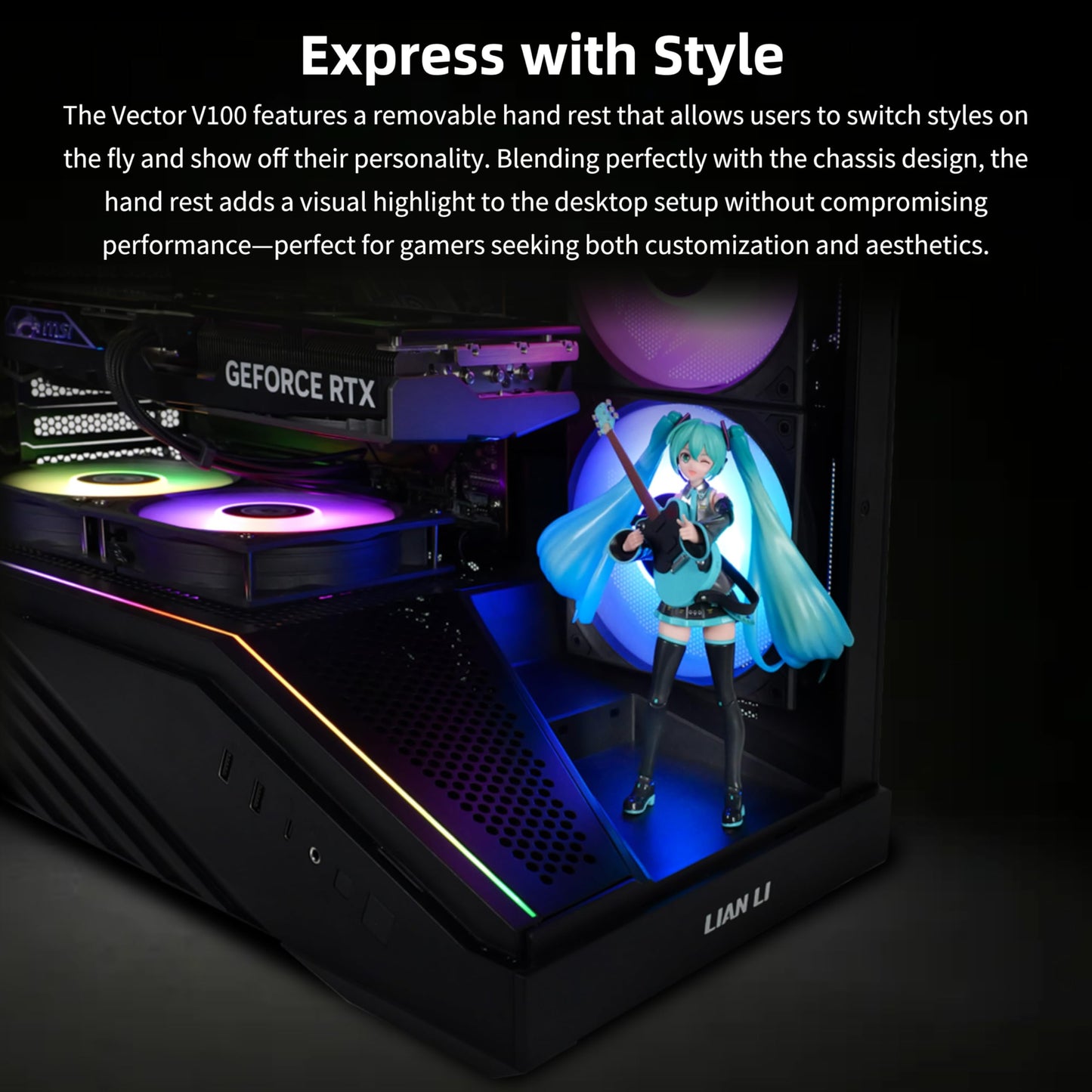 Lian Li Vector V100 ATX Mid-Tower PC Case with 4 ARGB PWM Fans, Black Lian Li