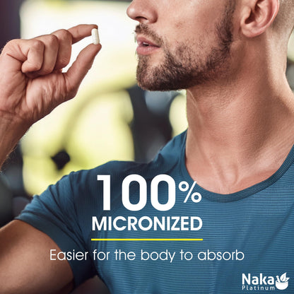 Naka Platinum Creatine Monohydrate Capsules — 100% Pure Micronized — 3g Per Dose — Supplement for Muscle Growth, Increased Strength, Enhanced Energy and Improved Athletic/Sports Performance — Vegan, Gluten-Free, Made in Canada — 50 servings — 200 vcaps