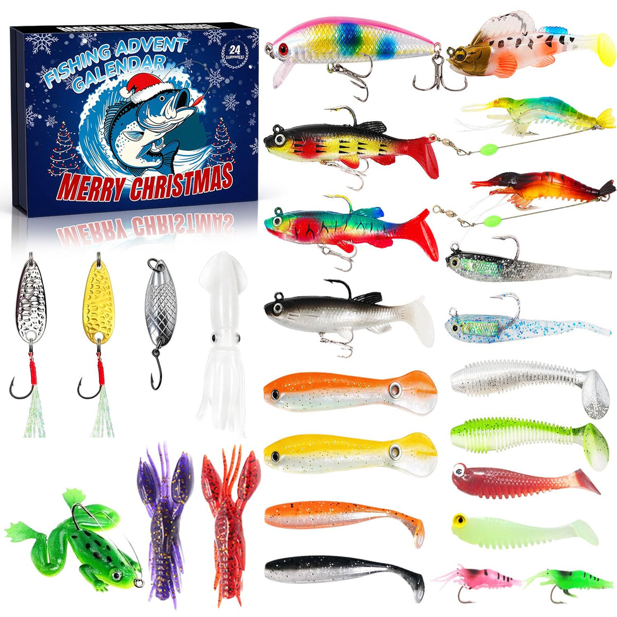 Fishing Advent Calendar 2026 for Men Adult Teen - 24 Days Christmas Countdown Fishing Premium Lures Set,Christmas Advent Calendar Gift for Fishermen Father Grandpa Brothers Boyfriend 🍁 All In One Marketplace Canada