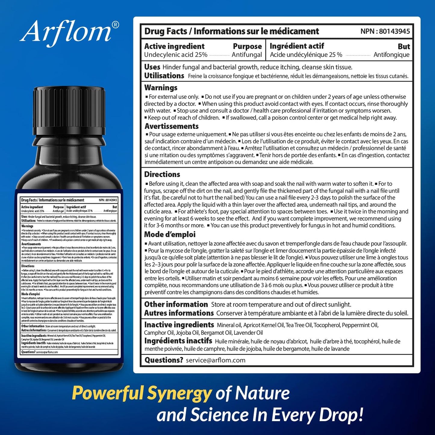 Arflom Toenail Fungus Treatment : 25% Undecylenic Fungal Nail Treatment Extra Strength - Toe and Fingernail with Tea Tree Oil (2pcs, 15ml each) - Available at All In One Marketplace Canada