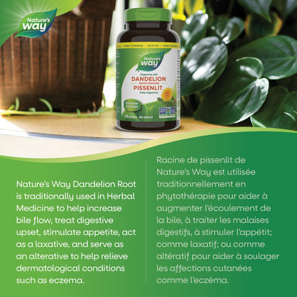 Nature's Way Dandelion Root - Digestion Supplement – Diuretic Laxative - Non-GMO Verified - 180 Vegetarian Capsules, Value Size Nature's Way