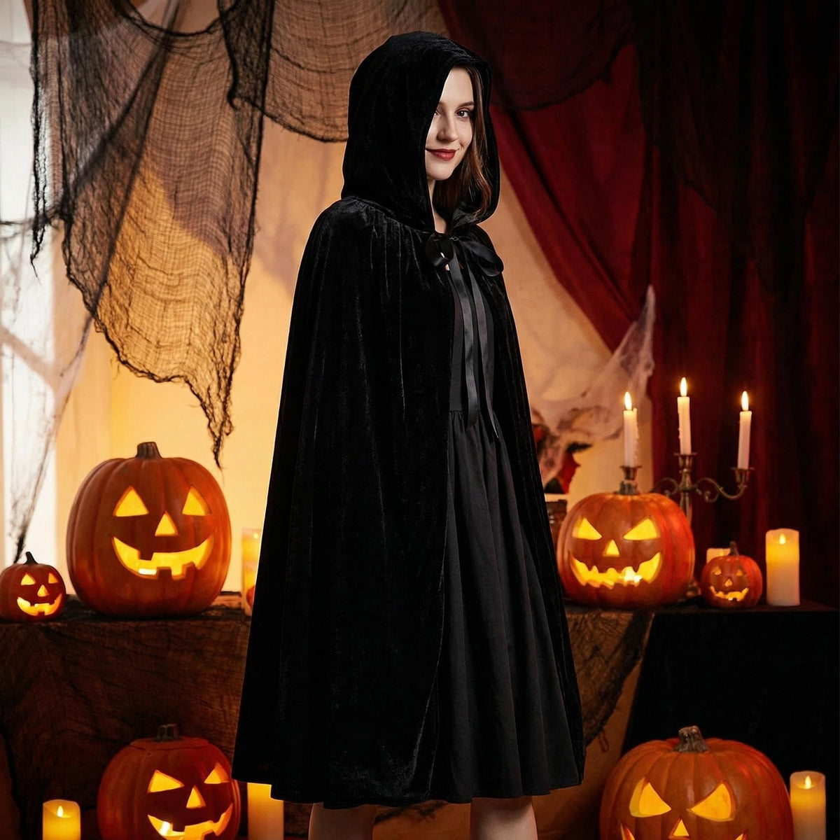 Proumhang Black Hooded Cloak Adult Long Cape Velvet Costume Halloween Carnival Christmas Cosplay 🍁 All In One Marketplace Canada