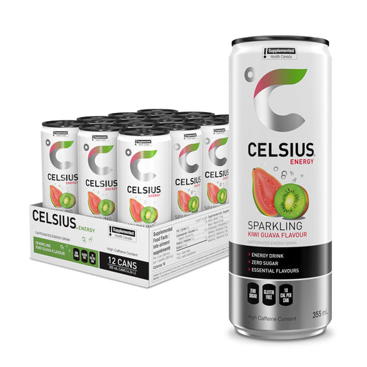 CELSIUS Boisson Énergisante Pétillante Kiwi Goyave, Zéro Sucre, 355ml (Paquet de 12) 🍁 Tout-En-Un Marché Canada
