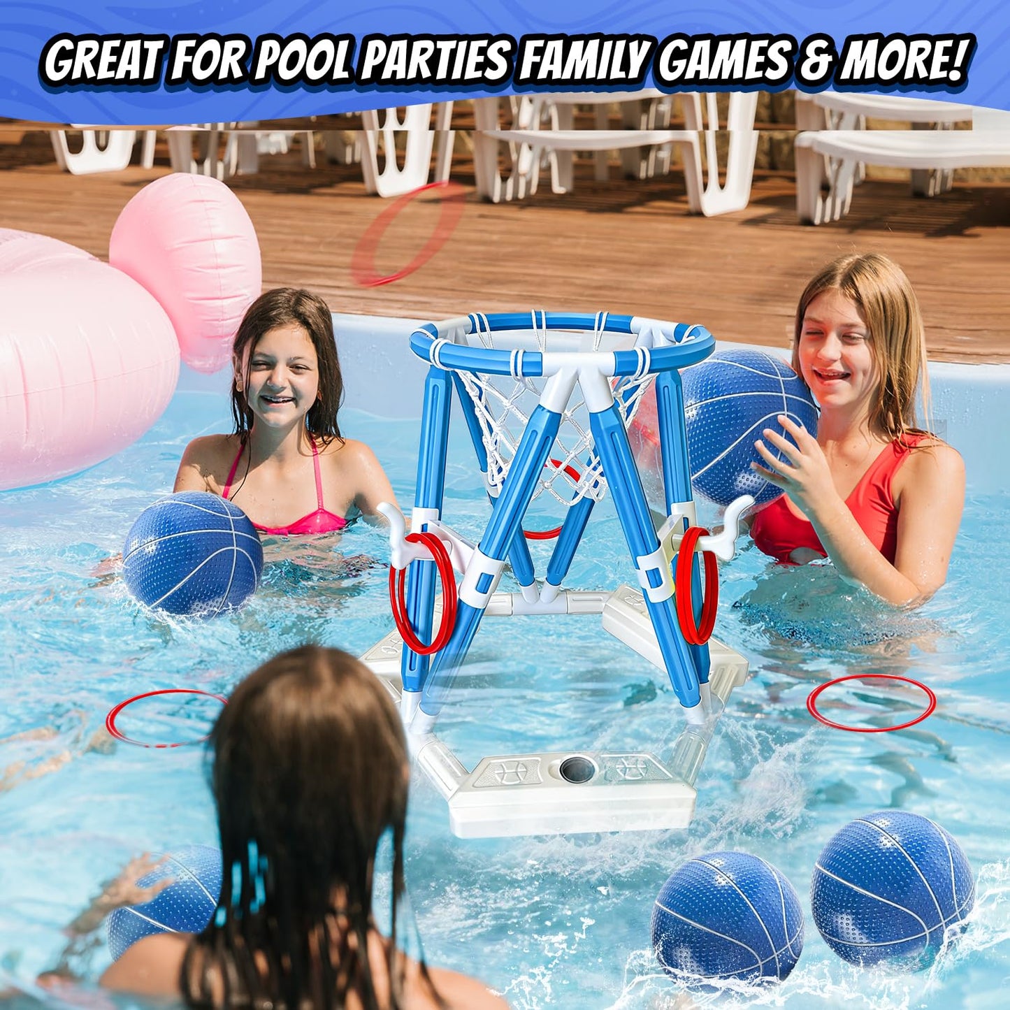 Pool Basketball Hoop Toys, Inflatable Water Basketball Game Pool, Pool Floaties Basketball Hoop Toy Outdoor Toys for Kids Boys Aged 4-18 and Adults (L) - Available at All In One Marketplace Canada