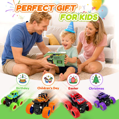 Monster Truck Toys, 4 Pack Friction Powered Toy Cars Push and Go Truck Toys for Toddlers Kids Ages 2-4 3-5 4-7 Best Christmas Birthday Gift Party Favors for Boys and Girls 2 3 4 5 6 7 Year Old 🍁 All In One Marketplace Canada