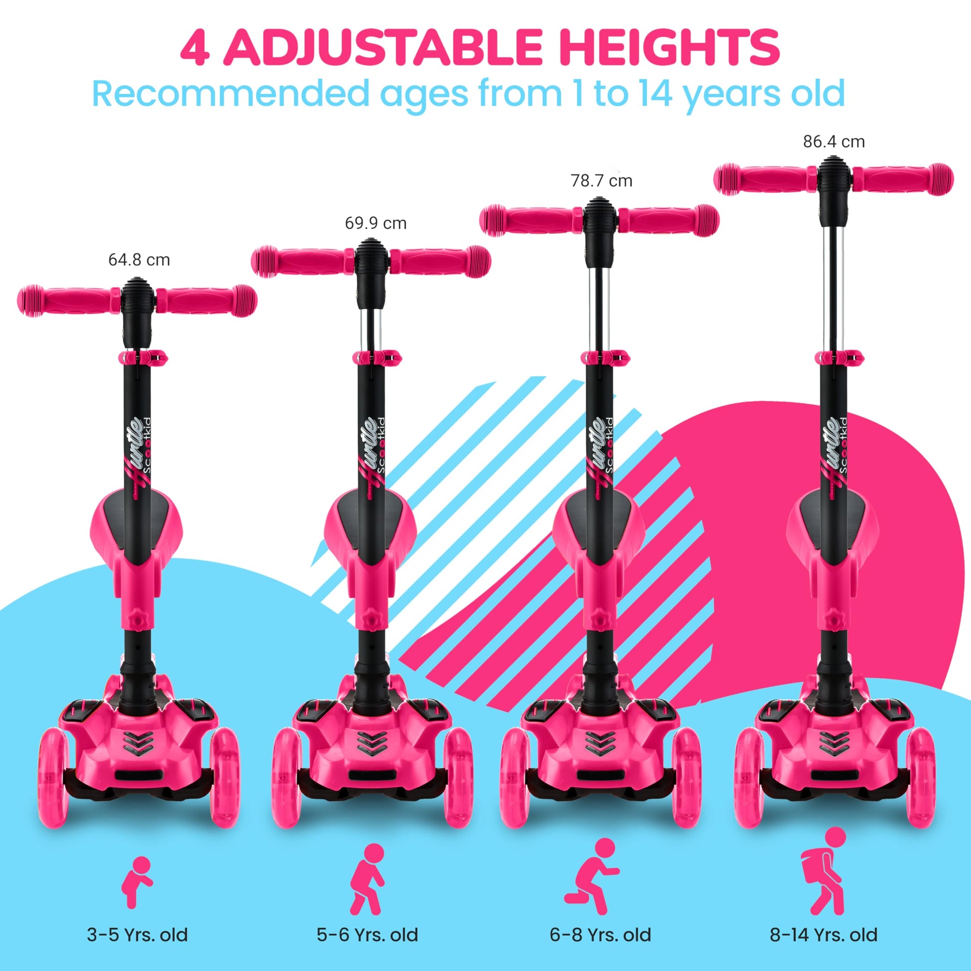 Hurtle - 3 Wheel Foldable Kick Scooter for Kids & Toddlers (Pink CA) Hurtle