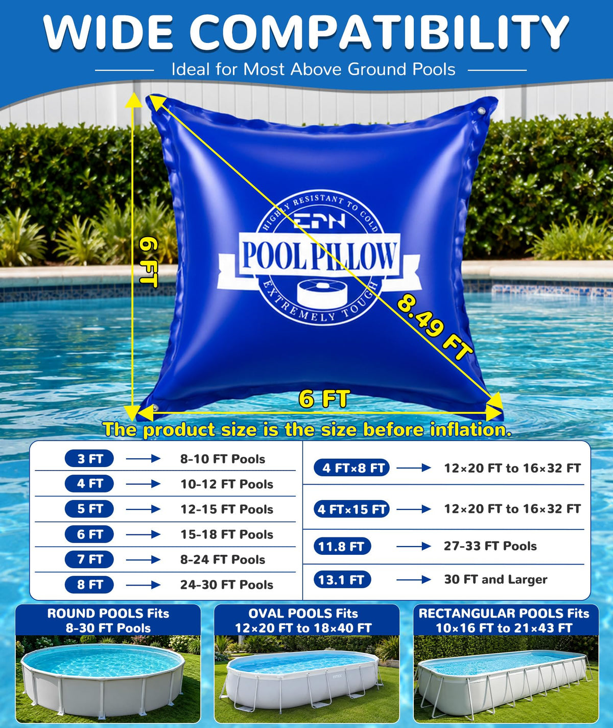 EPN Pool Pillows for Above Ground Pools, 6 x 6 Ft, Pool Winterizing Pillow 🍁 All In One Marketplace Canada