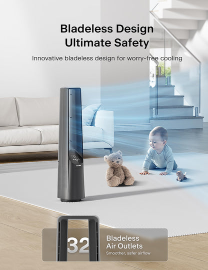 PELONIS 40" Bladeless Tower Fan - Ultra Quiet (20 dB) DC Motor, 6 Speeds, 4 Modes, Remote Control, 7H Timer, 90° Oscillation, Safe for Kids & Pets, Ideal for Bedroom, Home, Office PELONIS