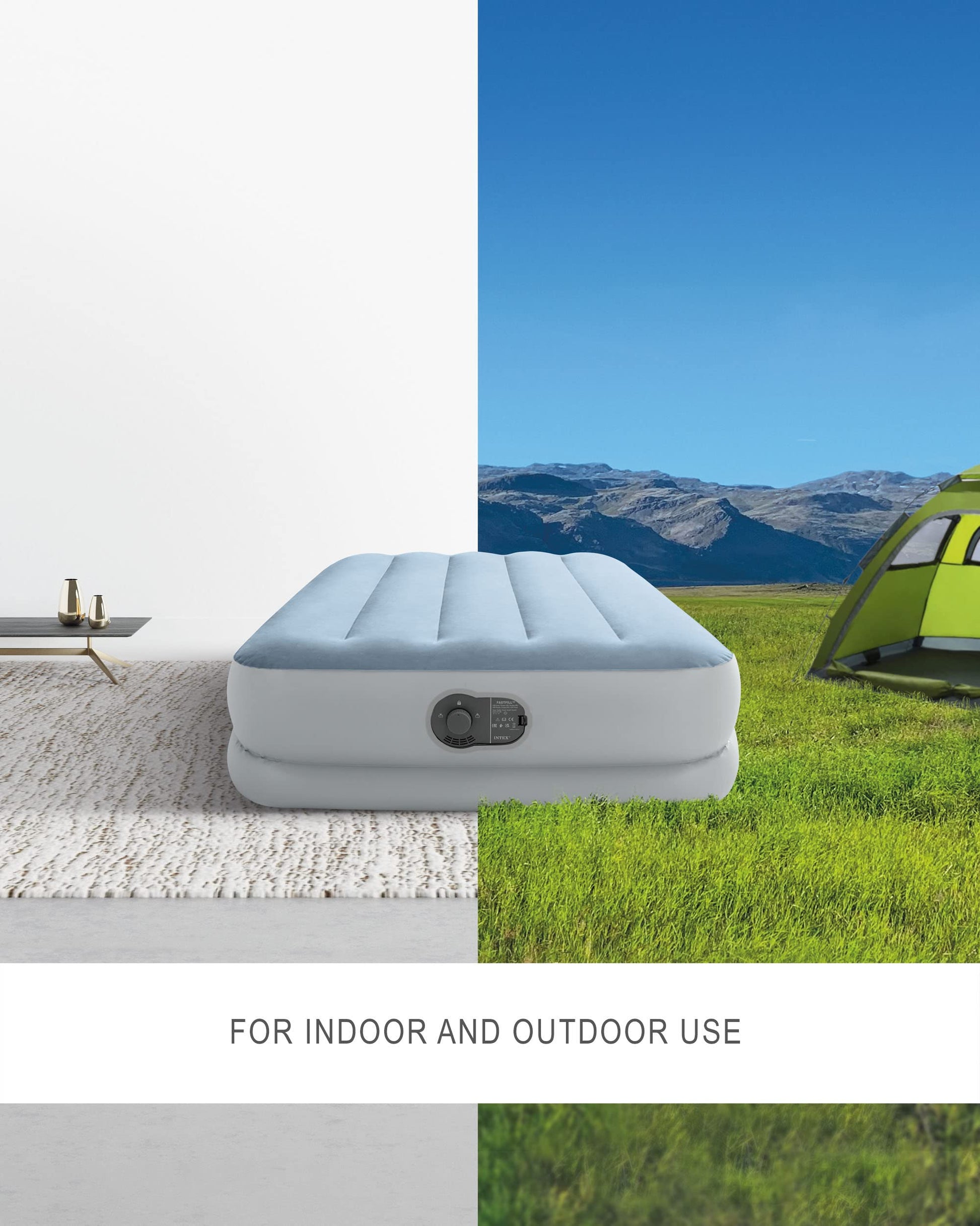 INTEX 64157E Dura-Beam Plus Mid-Rise Air Mattress: Fiber-Tech – Twin Size – Built-in USB Electric Pump – 14in Bed Height – 300lb Weight Capacity - Available at All In One Marketplace Canada