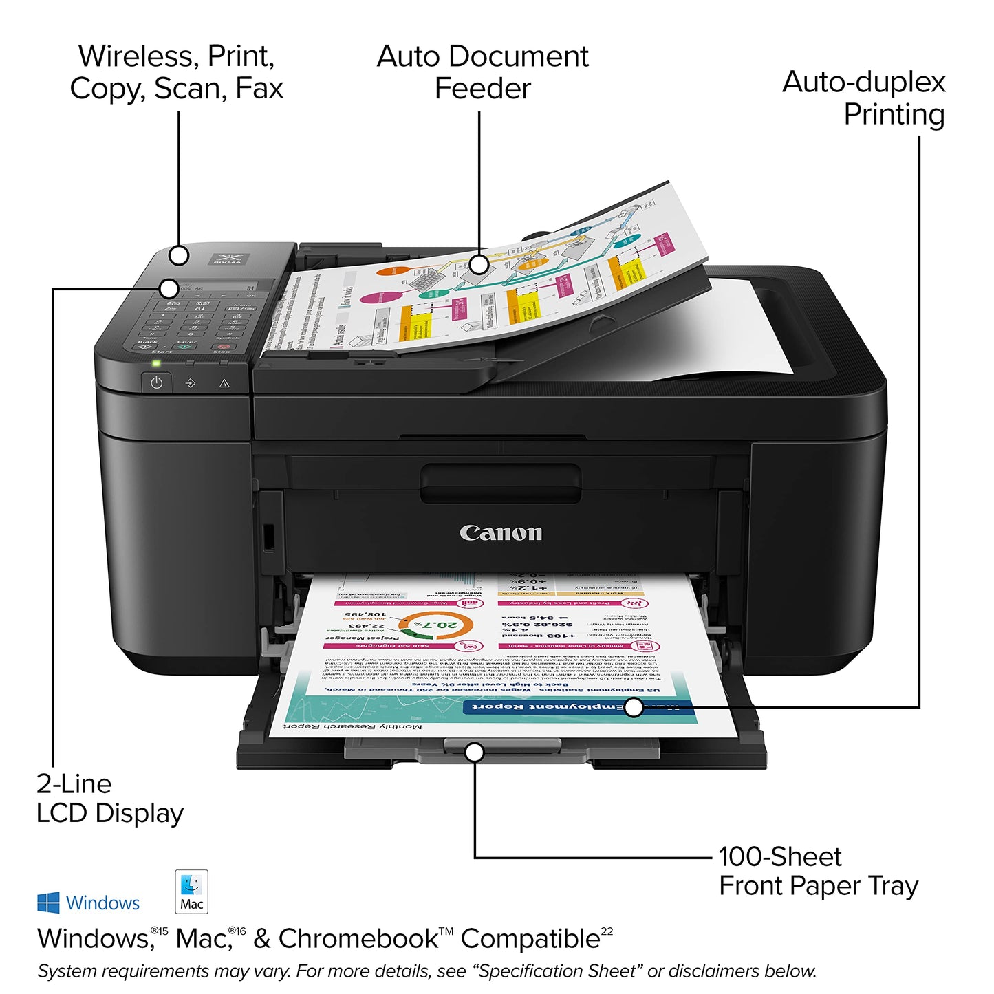 Canon PIXMA TR4720 - All-in-One Wireless Printer for Home Use, Print, Copy, Scan, and Built-in Fax, with Auto Document Feeder, Mobile Printing, Black