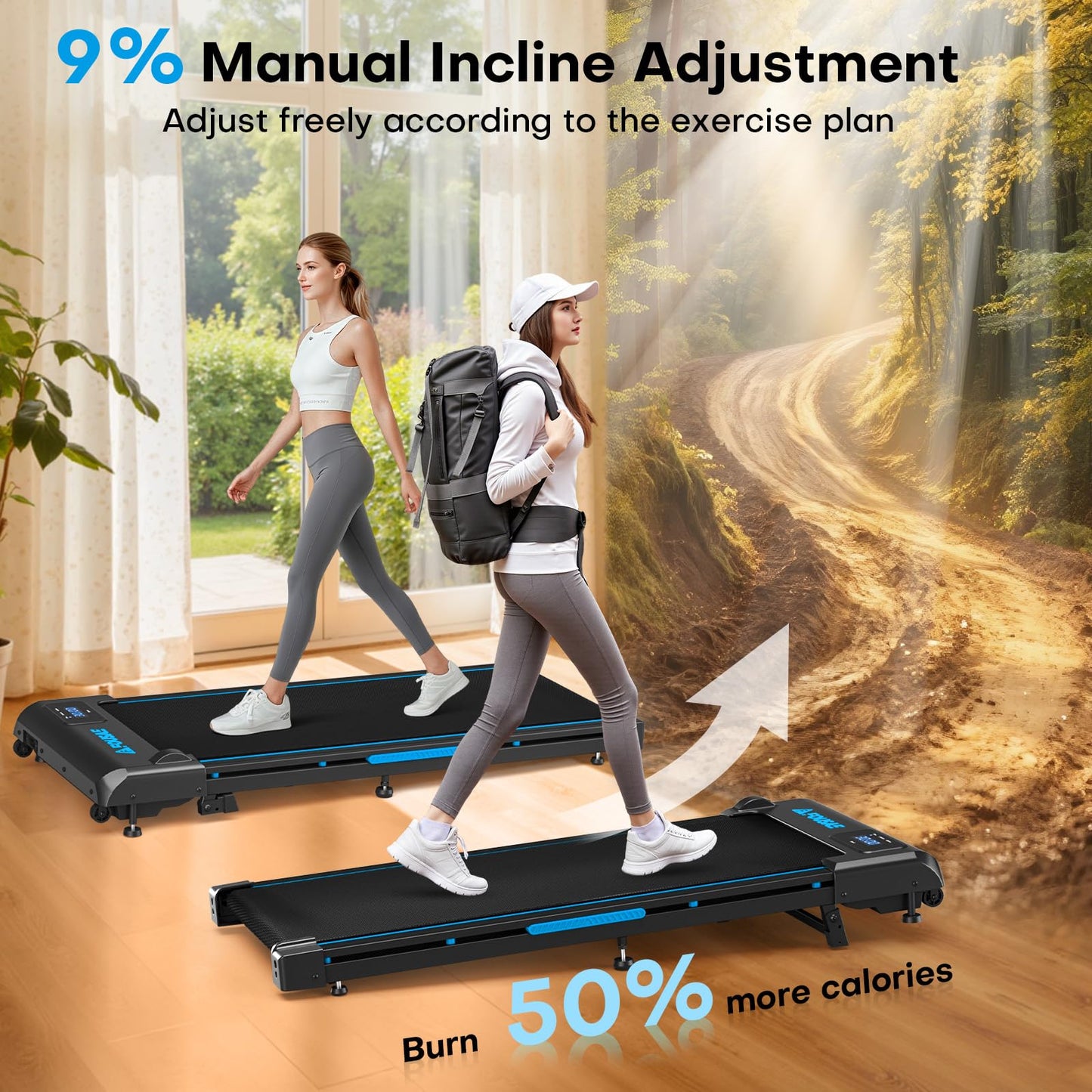 Walking Pad with 9% Incline, FOUSAE 3 in 1 6.2 MPH Treadmill for Home with Double Frame 330 LB Weight Capacity, 2.5 HP Under Desk Walking Pad Treadmill with 12 HIIT Programs, Magnetic Remote Control - Available at All In One Marketplace Canada