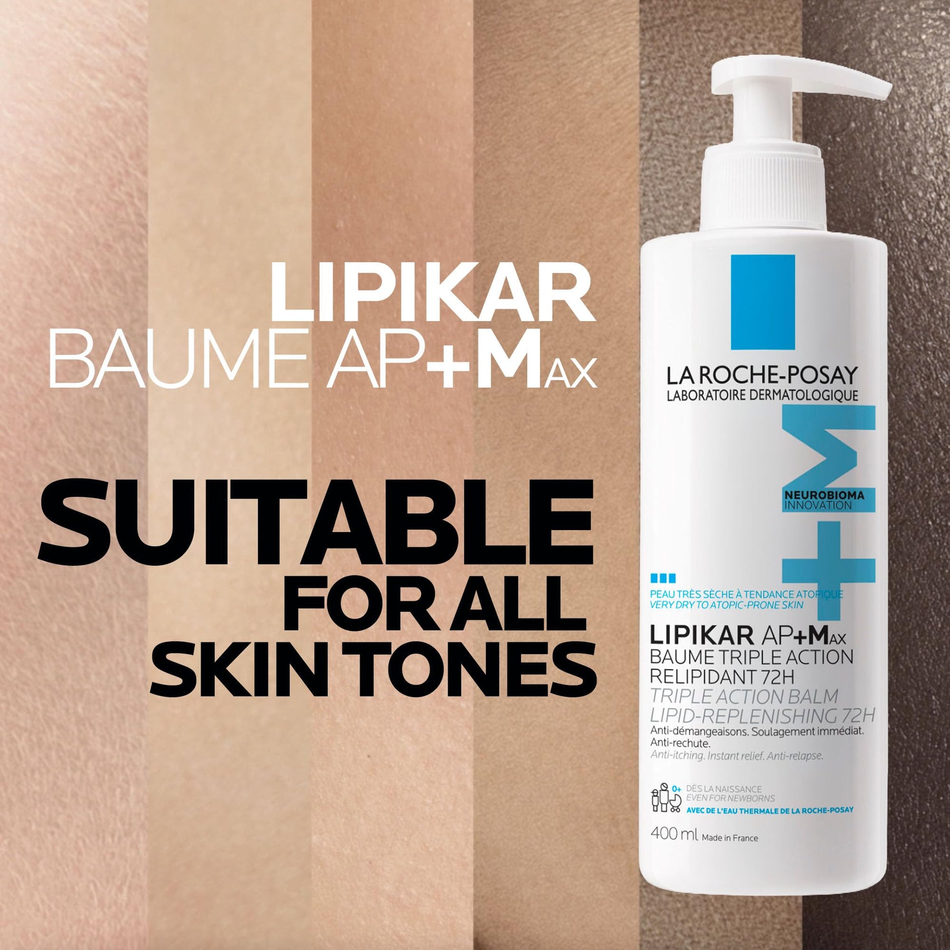 La Roche Posay Lipikar Baume AP+Max, Body Lotion for Dry Skin, Soothing Cream with Shea Butter & Niacinamide for Body, Face & Hands, Fragrance Free, Recommended by Dermatologists, 400mL