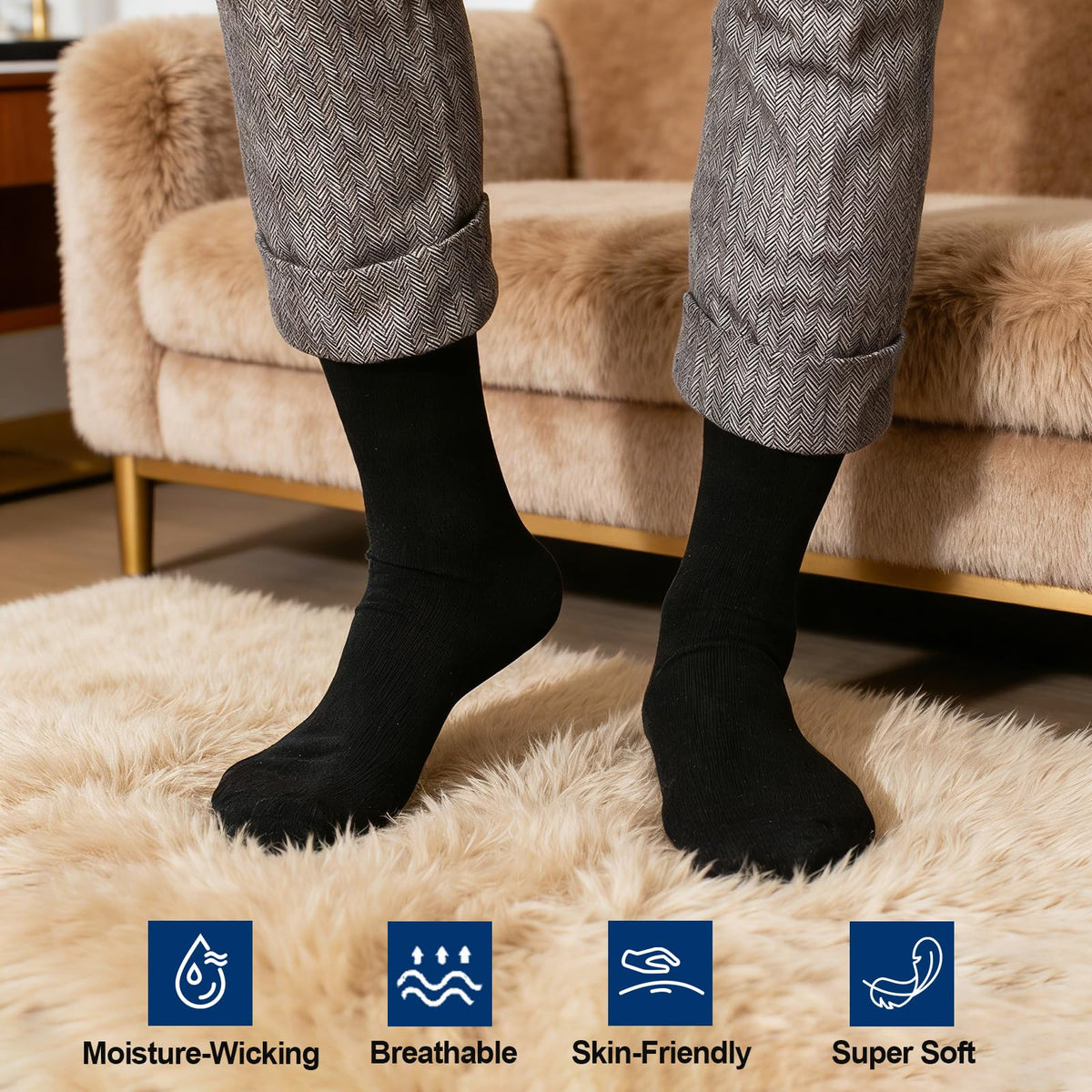 Mens Merino Wool Dress Socks, Lightweight Thermal Crew Socks for Winter 🍁 All In One Marketplace Canada