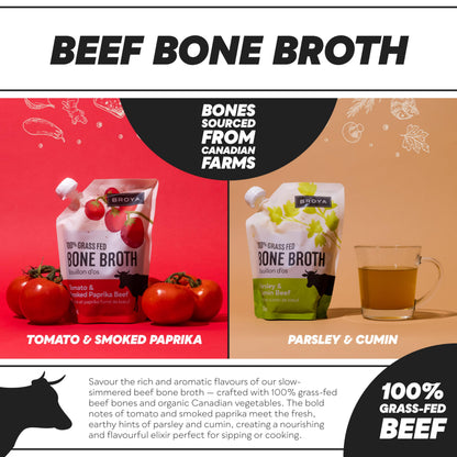 Broya Bone Broth Variety Pack - Grass-Fed Beef & Organic Chicken - Keto & Paleo Friendly - 500 ml (4 Pack)
