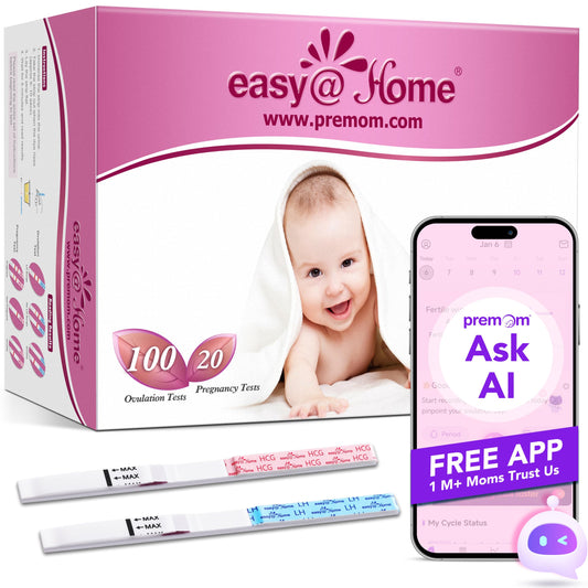 Easy@Home 100 Ovulation & 20 Pregnancy Test Strips Kit: Accurate Fertility Tests - Powered by Premom App OPK | 100 LH + 20 HCG