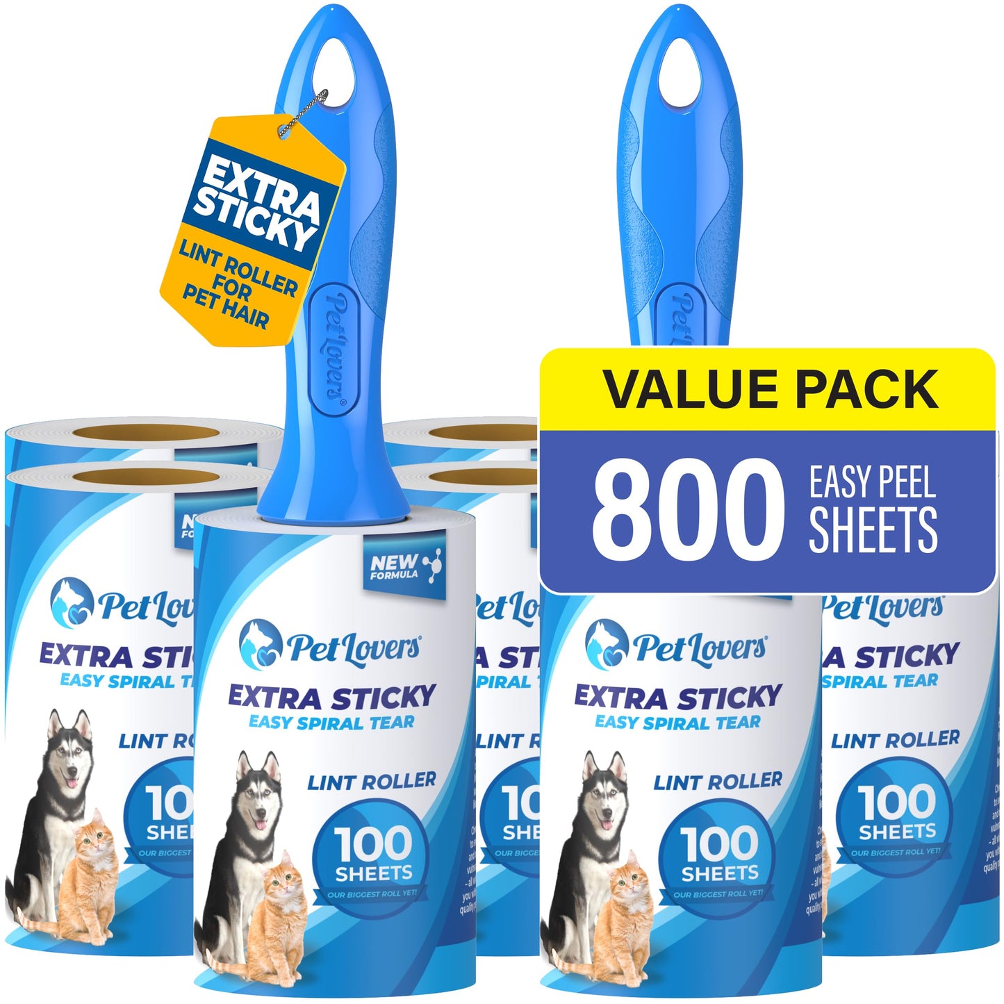 PetLovers Extra Sticky Lint Roller Ultimate Value Set 800 Sheets for Pet Hair Removal, Dog and Cat Lint Remover 8 Pack