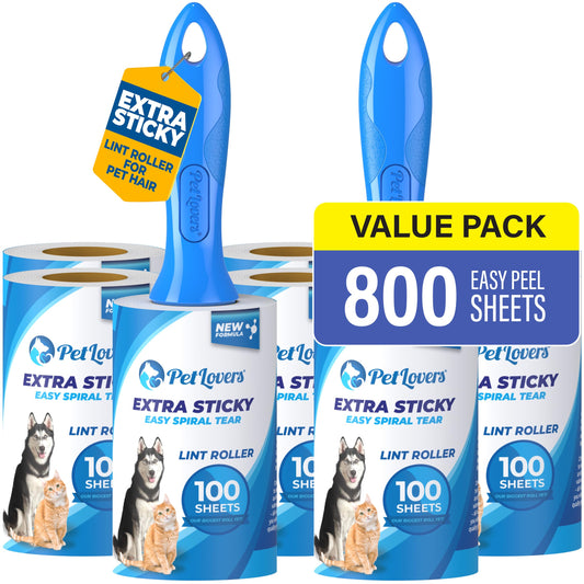 PetLovers Extra Sticky Lint Roller Ultimate Value Set 800 Sheets for Pet Hair Removal, Dog and Cat Lint Remover 8 Pack