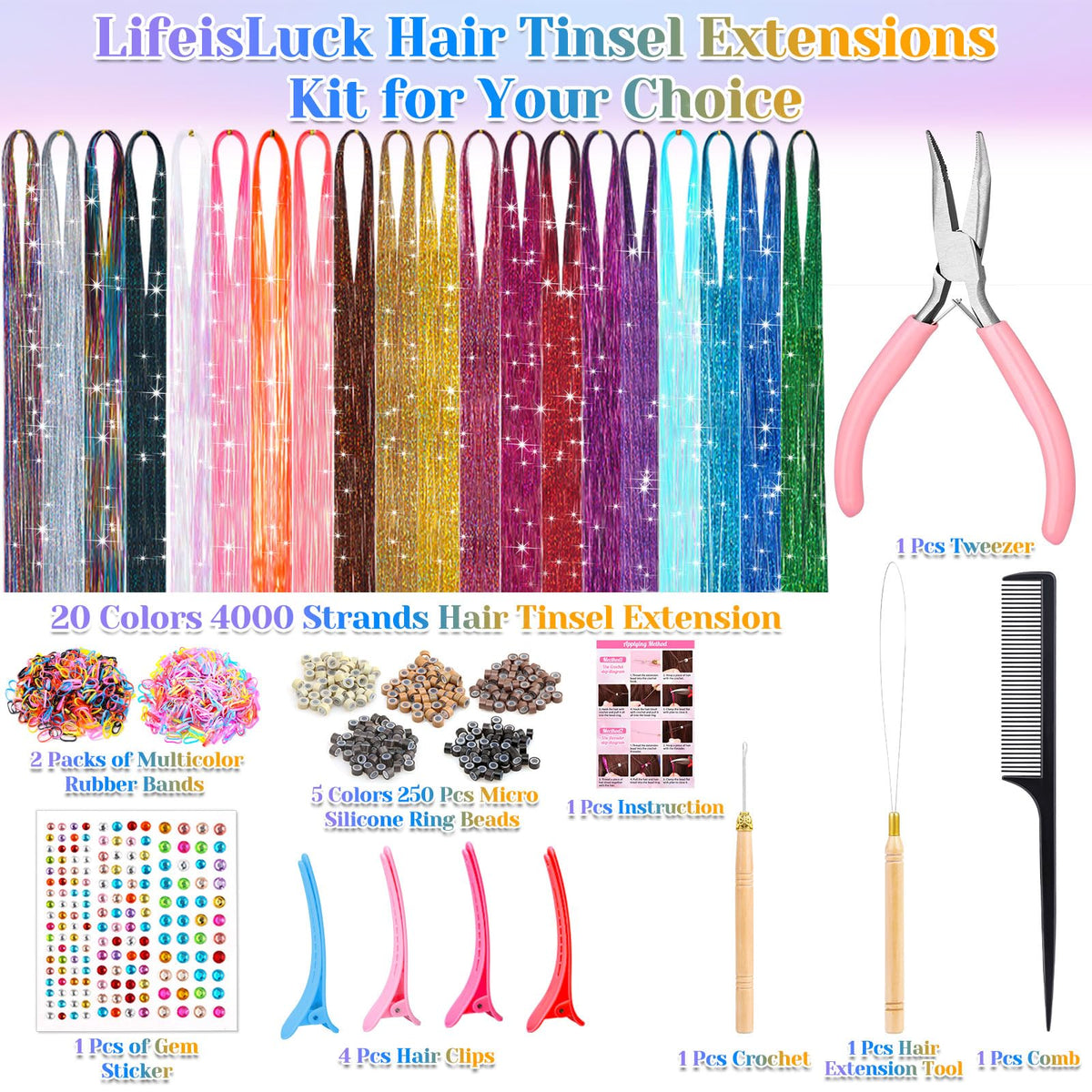 Fairy Hair Tinsel Kit 4000 Hair Glitter Strands 48 Inch Heat Resistant Tinsel Hair Extensions 20 Colors Sparkling Shiny Highlights Hair Tinsel with Tools for Christmas Halloween New Year Cosplay Party' specified 🍁 All In One Marketplace Canada