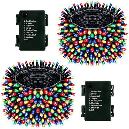 Mewuvn 2Pack 80FT 200 LED Battery Operated Christmas String Lights Outdoor/Indoor, Timer & 8 Modes with Green Wire Christmas Tree Lights, Waterproof Fairy Lights for Xmas Tree Garden(Multicolor) 🍁 All In One Marketplace Canada