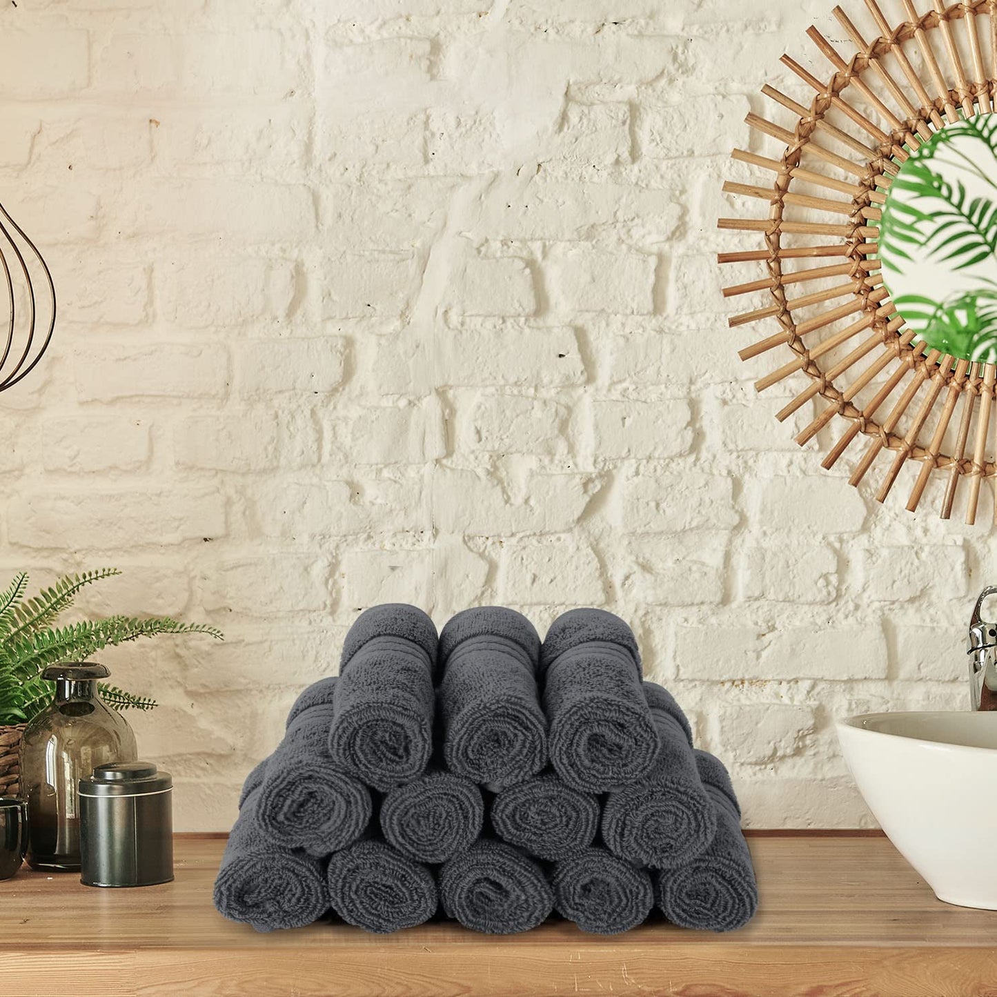 Utopia Towels 12 Pack Premium Wash Cloths Set, 12 by 12 Inches, 100% Cotton Ring Spun, Highly Absorbent and Soft Feel Washcloths for Bathroom, Spa, Gym, and Face, Grey - Available at All In One Marketplace Canada