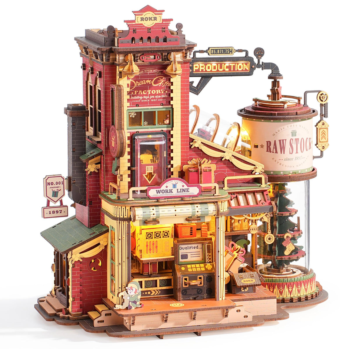 ROKR 3D Puzzle for Adults Christmas Style Dream Gift Factory Wooden Model Kit Luminous Factory DIY Dollhouse Kit Building with Music, Lights and 5 Elves for Teens 14+ 🍁 All In One Marketplace Canada