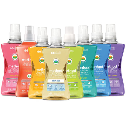 Method Liquid Laundry Detergent, Hypoallergenic + Biodegradable Formula, Plant-Based Stain Remover, Beach Sage Scent, 66 Loads per 1.5 Liter Bottles, 4 Pack (264 Total Loads), Packaging May Vary, Blue