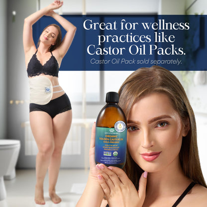 Queen of the Thrones Organic Golden Castor Oil - Pure Cold-Pressed Castor Oil for Self-Care - Multipurpose Clean Beauty Product for Hair, Nails & Skin - Silicone Precision Pump - 16.9 fl oz - Available at All In One Marketplace Canada