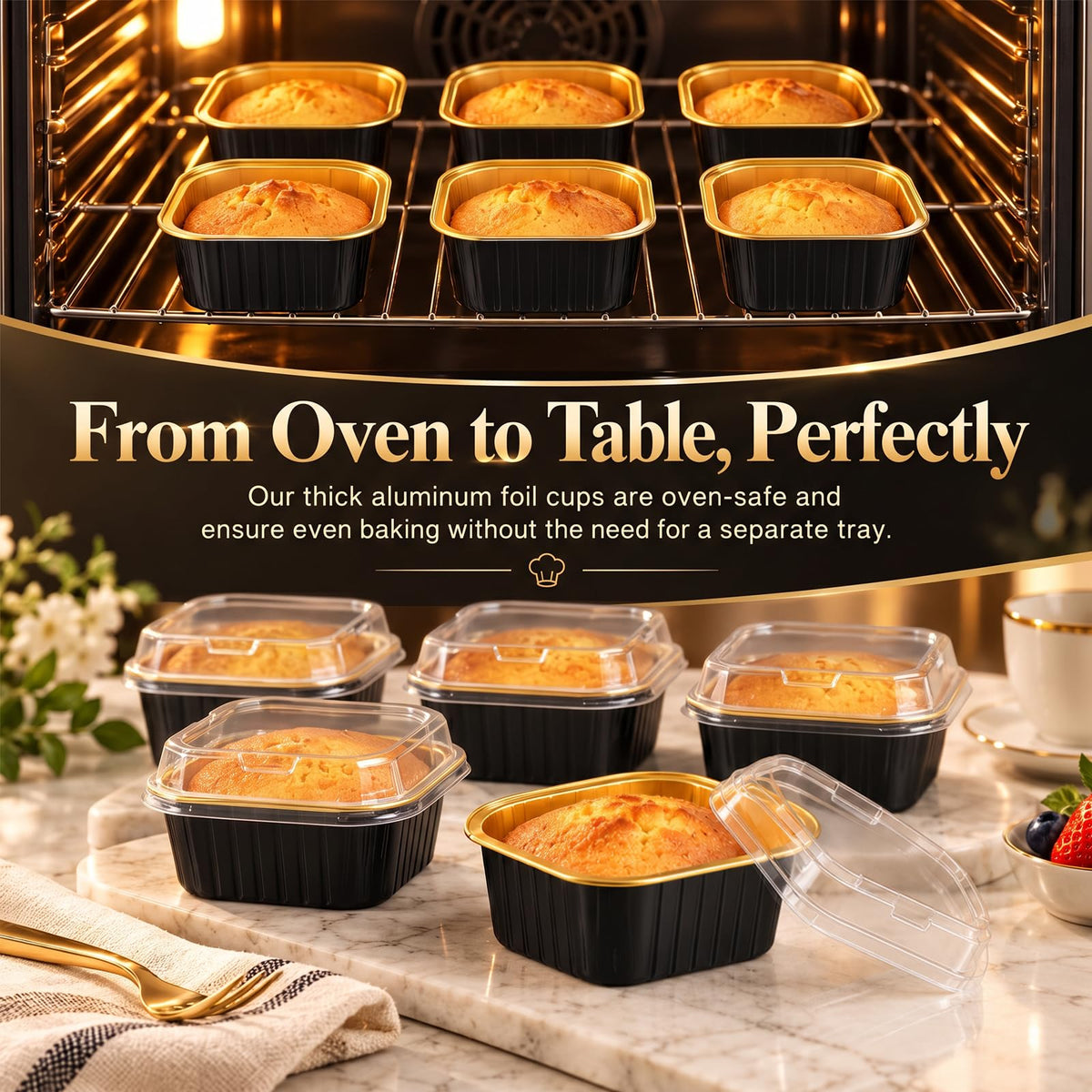 ZEAYEA 100 Pieces Aluminum Foil Baking Cups with Lids, 5.7 oz Disposable Ramekins Cupcake Containers, Square Cupcake Muffin Liners Cups for Party Mother's Day Wedding Christmas Birthday 🍁 All In One Marketplace Canada