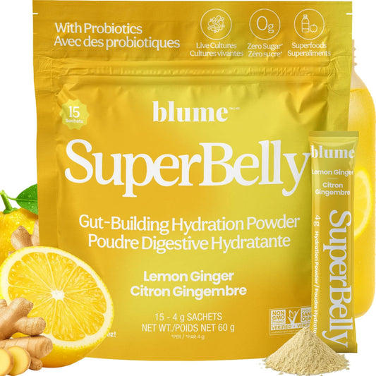 Blume SuperBelly Packets, Sugar-Free, Apple Cider Vinegar - Lemon Ginger, 15 Sticks - Canadian Brand