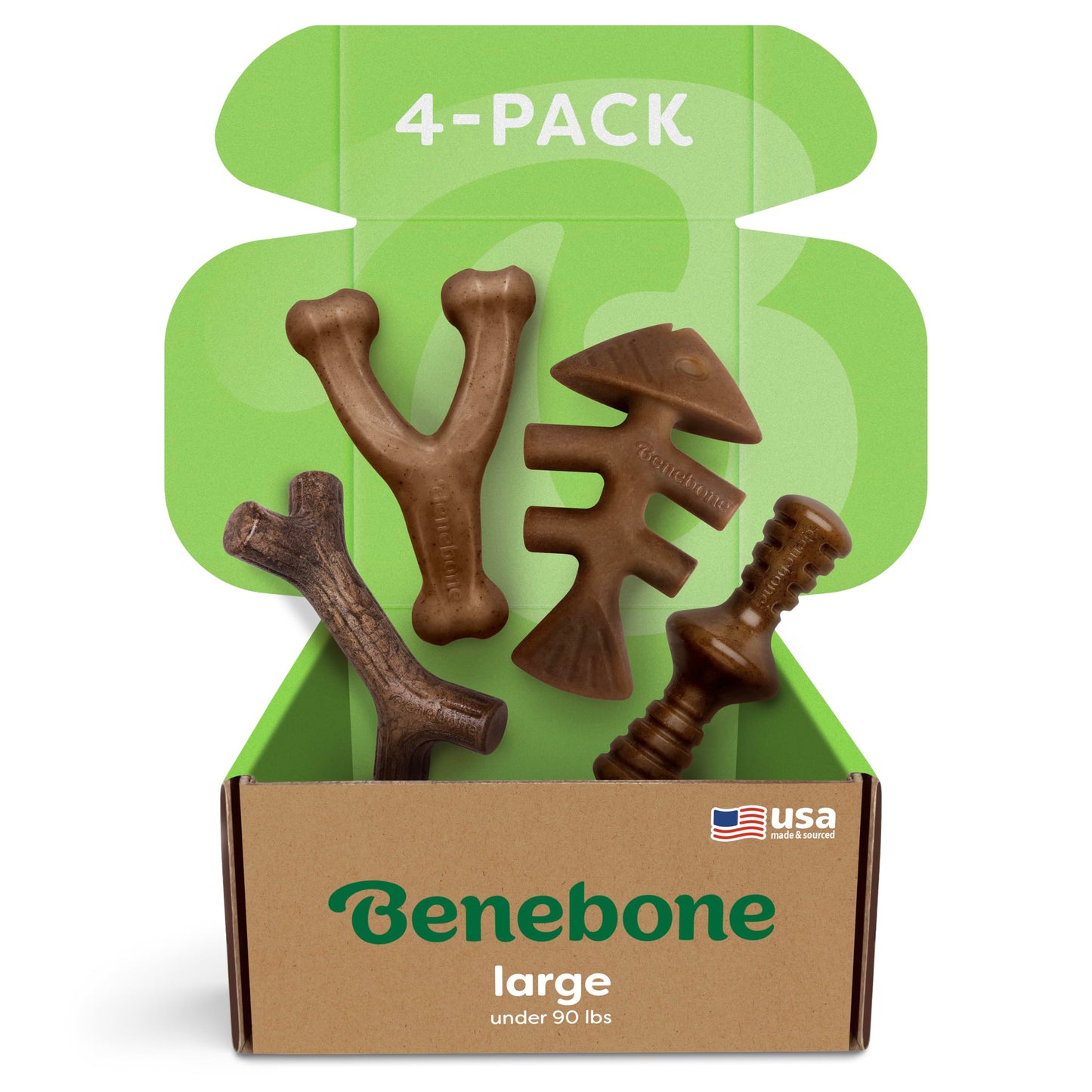 Benebone Large 4-Pack Dog Toys for Aggressive Chewers – Under 90 lbs
