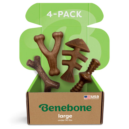 Benebone Large 4-Pack Dog Toys for Aggressive Chewers – Under 90 lbs