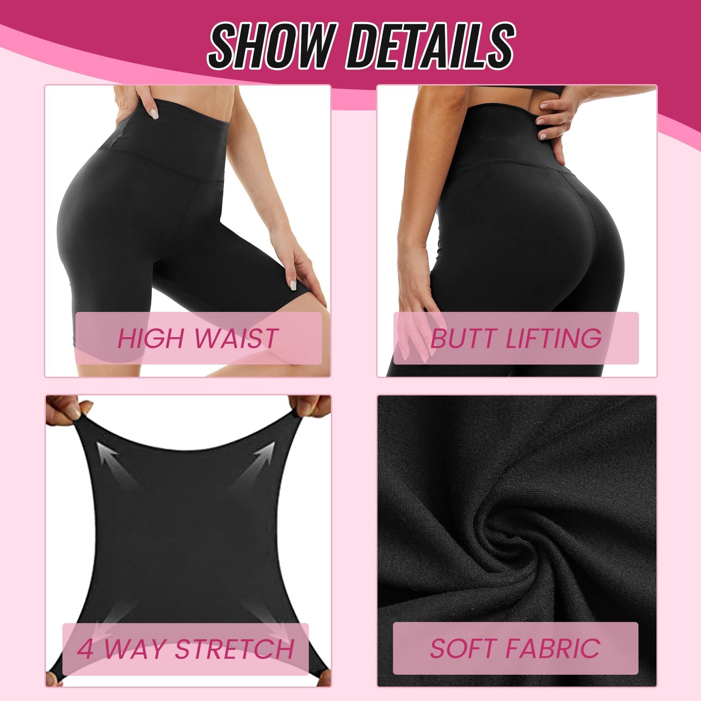 CAMPSNAIL 4 Pack Biker Shorts Women - 5"/8" High Waisted Soft Tummy Control for Workout Gym Yoga Running Summer Shorts