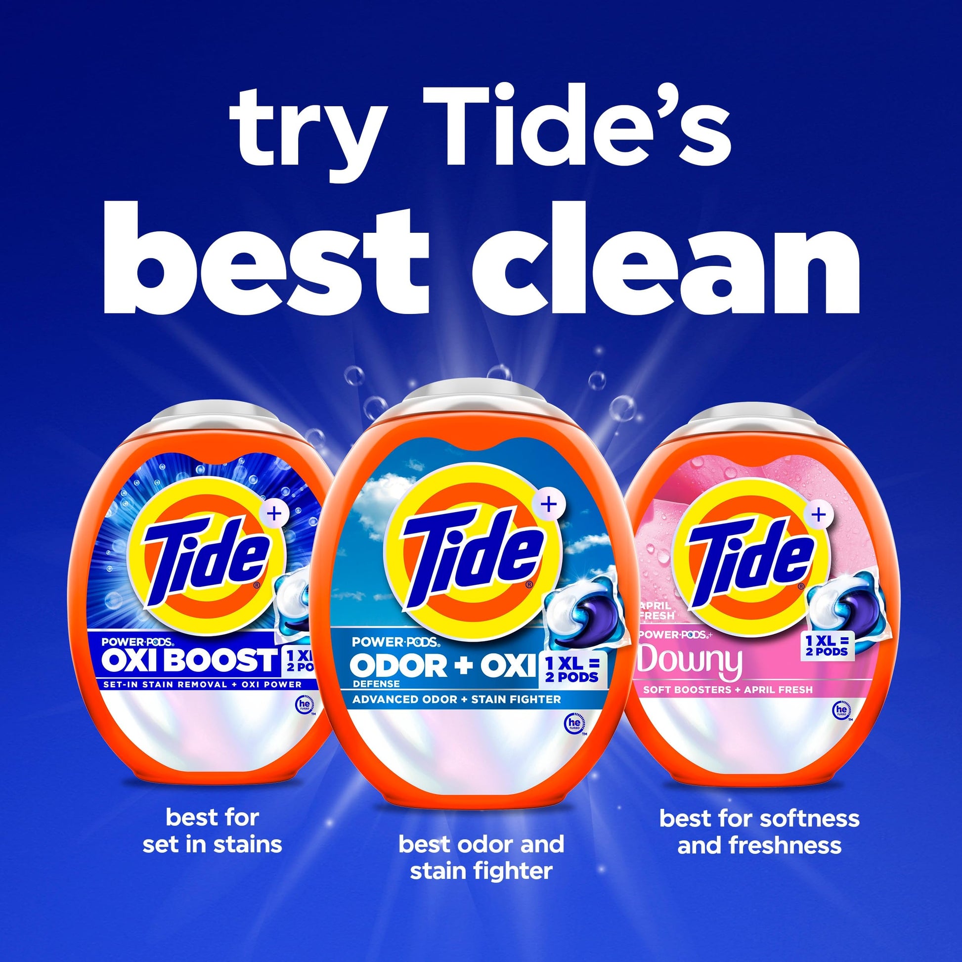Tide Odour + Oxi Laundry Detergent Pacs, Original Scent, Advanced Odour + Stain Fighter, laudry soap washing detergent pacs, 63 Count Tide