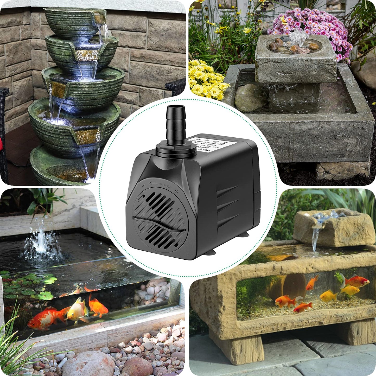 Pawfly 400 GPH Submersible Water Pump 25W 7ft. High Lift Quiet Pump with 6ft Power Cord for Fountain Aquarium Fish Tank