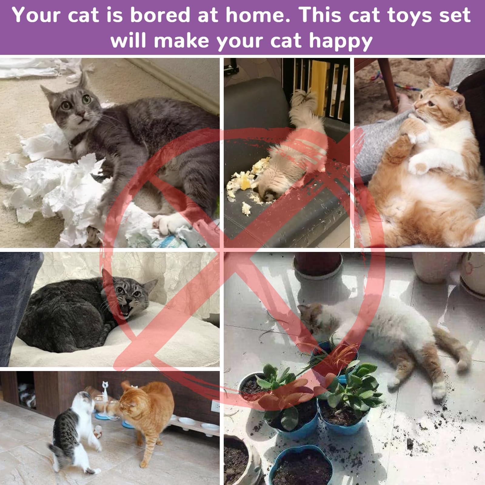 Retro Shaw Cat Toys Set 33 Pack, Cat Play Tunnel for Indoor Cats Kitty, Kitten Toys Include 2 Collapsible Cat Tunnels Tube Tent, Cat Feather Teaser Wand Springs Rainbow Bell Crinkle Ball Mouse Pompom - Available at All In One Marketplace Canada