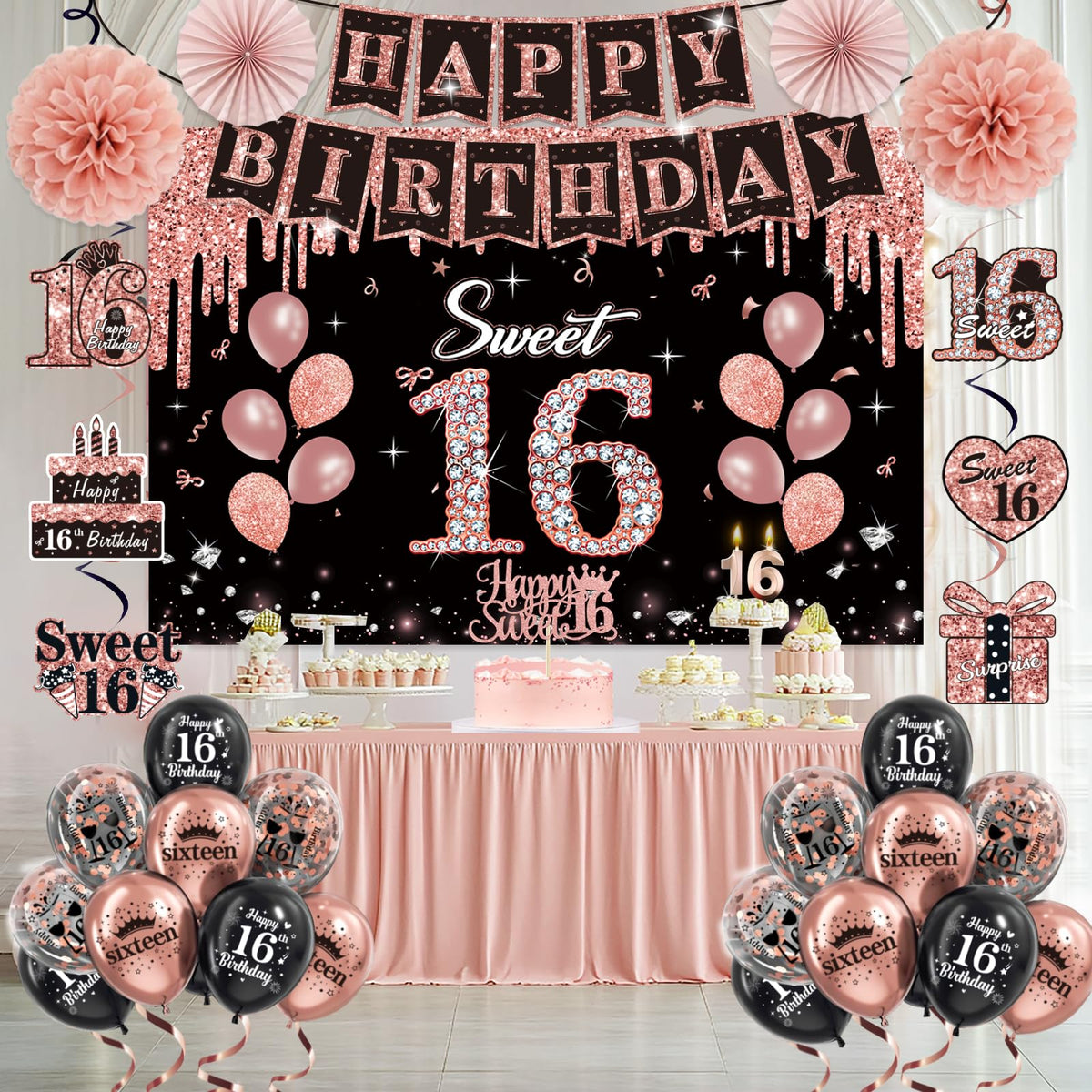 50Pcs Sweet 16 Birthday Party Decorations for Girls,Pre-Assembled Party Set 🍁 All In One Marketplace Canada