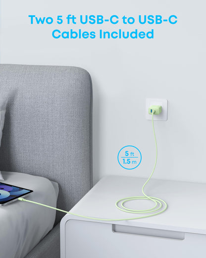Anker iPhone 16 Charger, 2-Pack 20W Fast USB C Charger Block, for iPhone 16/16 Pro Max/15 Series/iPad Pro and More (Green, 2 Pack & 2 Cable)