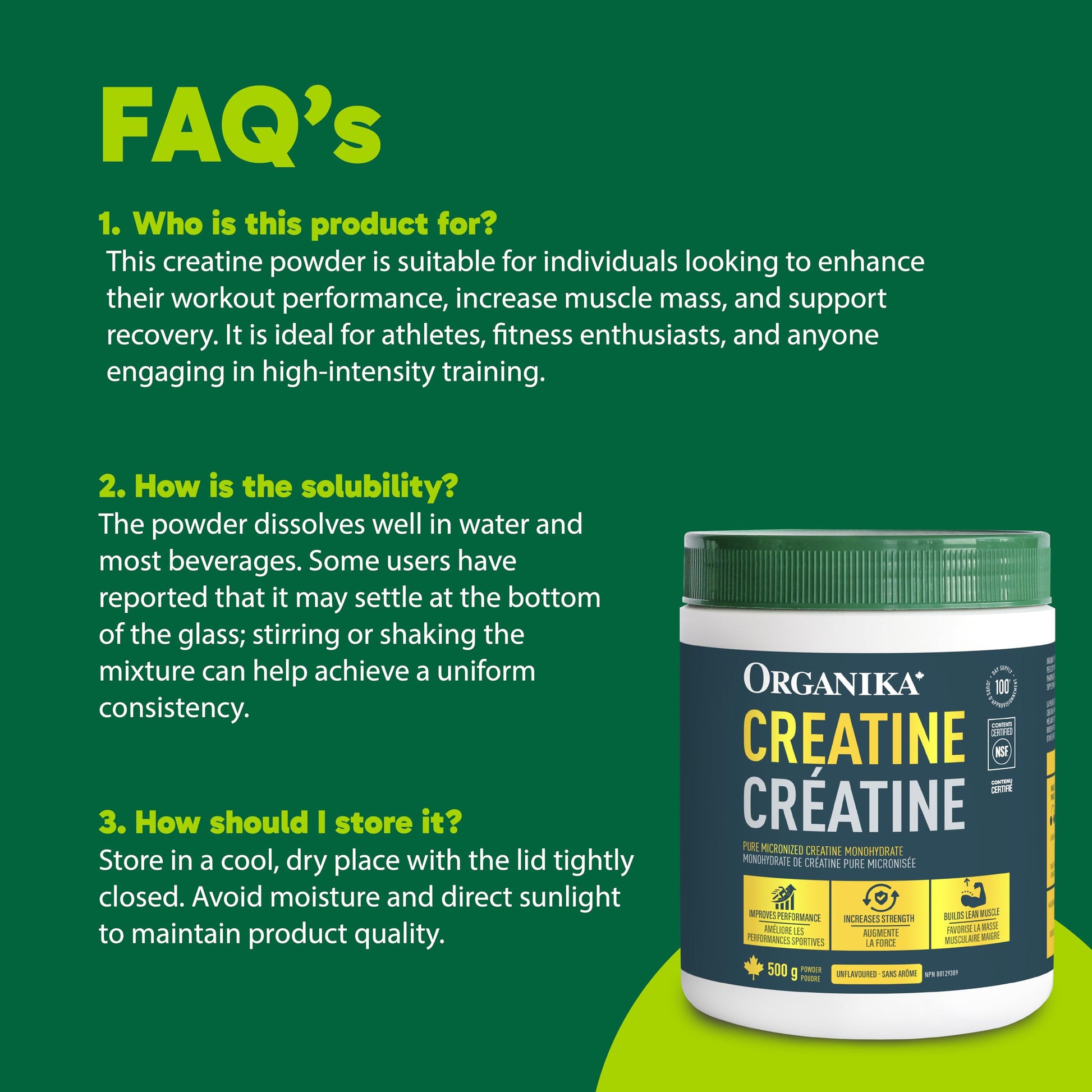 Organika Canadian-Made Creatine Powder- Fruit Punch- Pure Micronized Creatine Monohydrate - Helps Build Lean Muscle, Increase Strength, and Improved Recovery and Performance for Men and Women - 600g