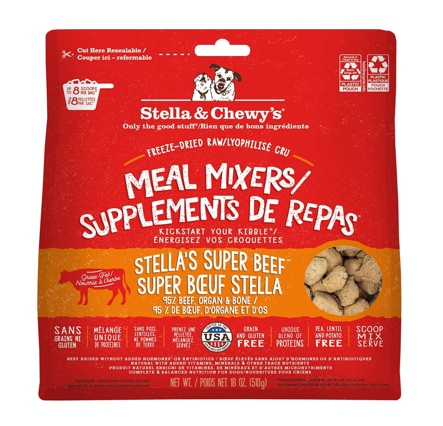 Stella & Chewy’s Freeze Dried Raw Super Beef Meal Mixer – Dog Food Topper for Small & Large Breeds – Grain Free, Protein Rich Recipe – 510g Bag