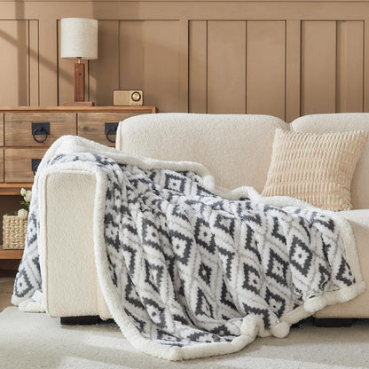 Lotus Karen Sherpa Throw Blankets for Couch Thick and Warm Blanket for Winter Soft Fuzzy Cozy Fluffy Blanket for Sofa Diamond Jacquard Grey 50"x60" 🍁 All In One Marketplace Canada