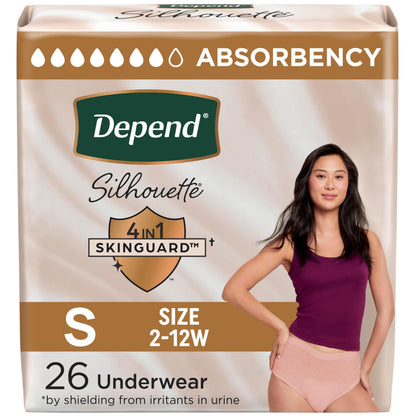Depend Silhouette Adult Incontinence Underwear for Women, Maximum Absorbency, Small, Pink, 26 Count Depend
