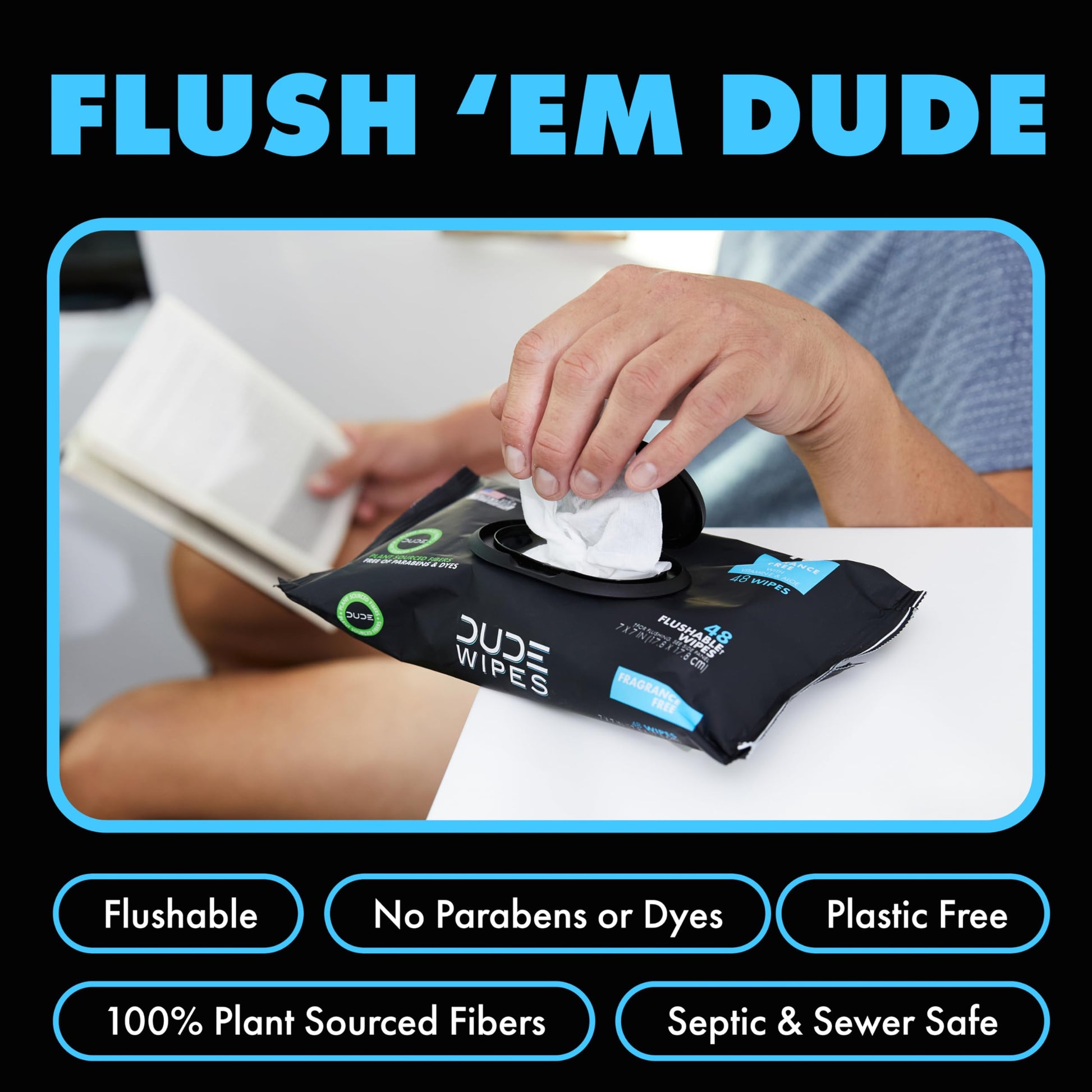 DUDE Wipes Flushable Wet Wipes Dispenser (3 Packs 48 Wipes), Unscented Wet Wipes with Vitamin-E & Aloe for at-Home Use, Septic and Sewer Safe - Available at All In One Marketplace Canada