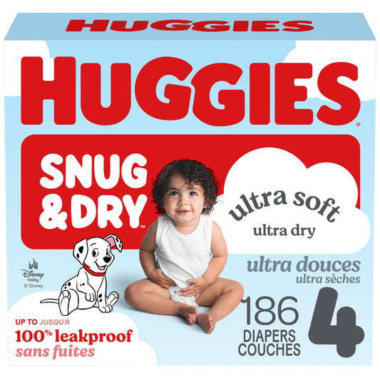 Huggies Size 4 Diapers, Snug & Dry Baby Diapers, Size 4 (20-32 lbs), 186 Count (6 Packs of 31), Packaging May Vary