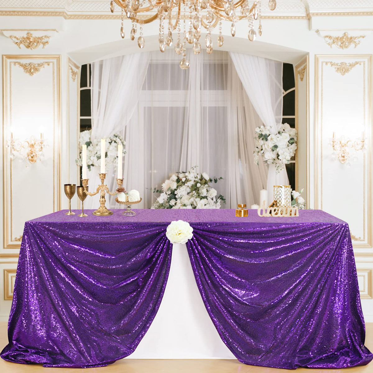 Nappe à sequins violets B-COOL 60x102 pouces, tissu de cuisine étincelant, dessus de table à paillettes pour décorations de mariage, d'Halloween et de fête d'anniversaire