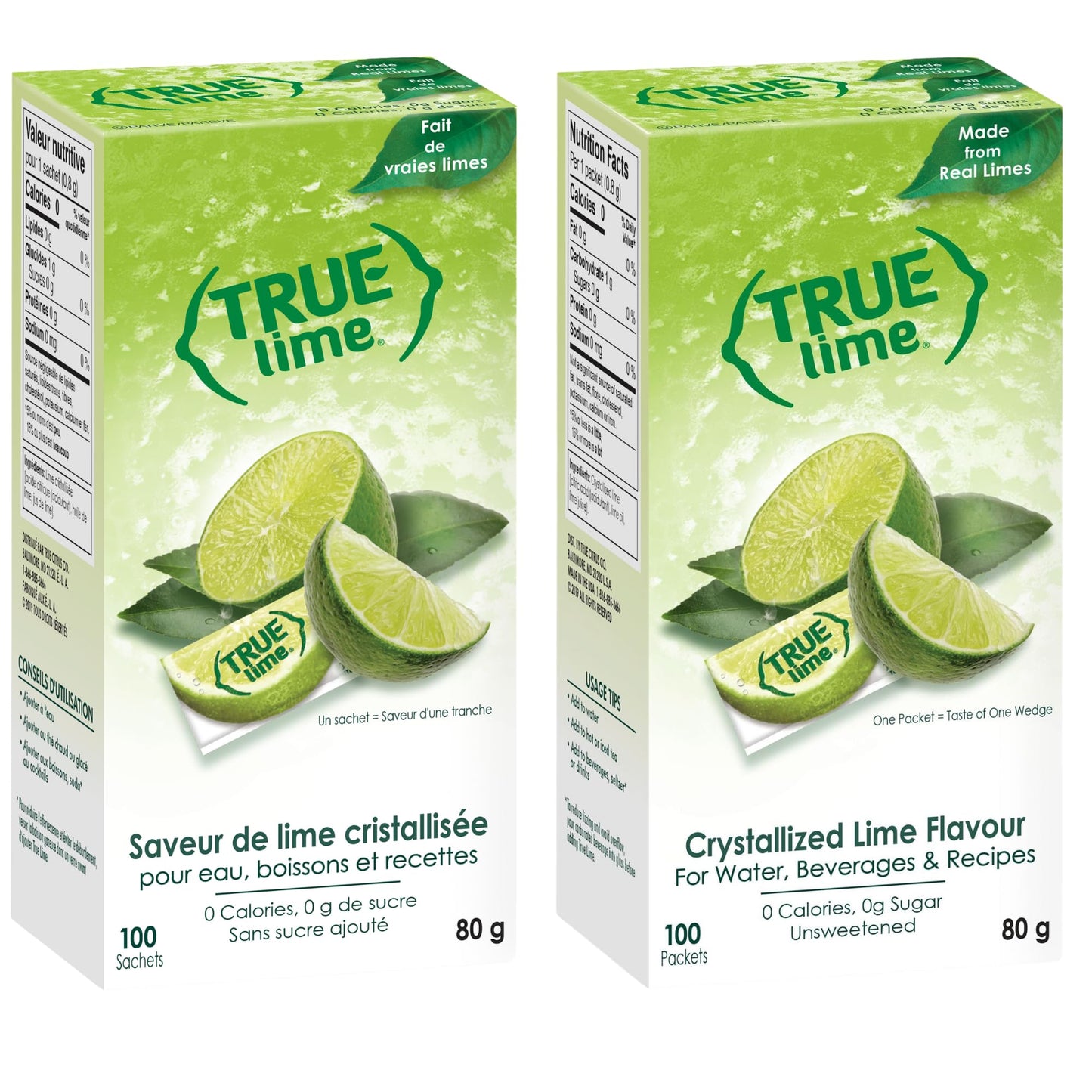True Lime Water Enhancer - Sugar Free, 0 Calories, 100% Natural Lime Flavor - 100 Single-Serve Packets (Bilingual Label)