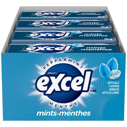 EXCEL, Peppermint Flavoured Mints, 34g, Tin, 8 Packs - Available at All In One Marketplace Canada