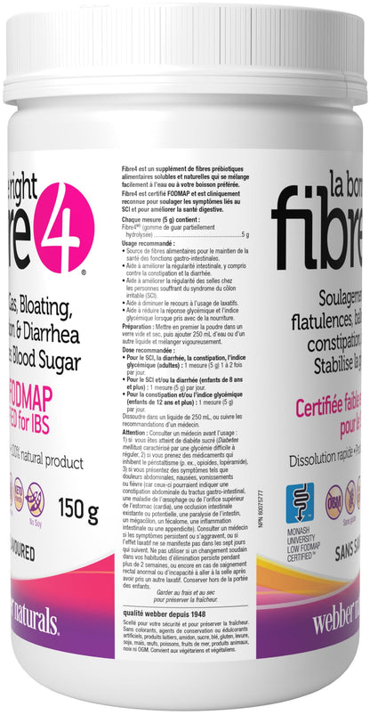 Webber Naturals The Right Fibre4 IBS Intestinal Discomfort 150 g, Unflavoured, 30 Servings, Fibre Supplement for Digestive Health, Low-FODMAP, Vegan