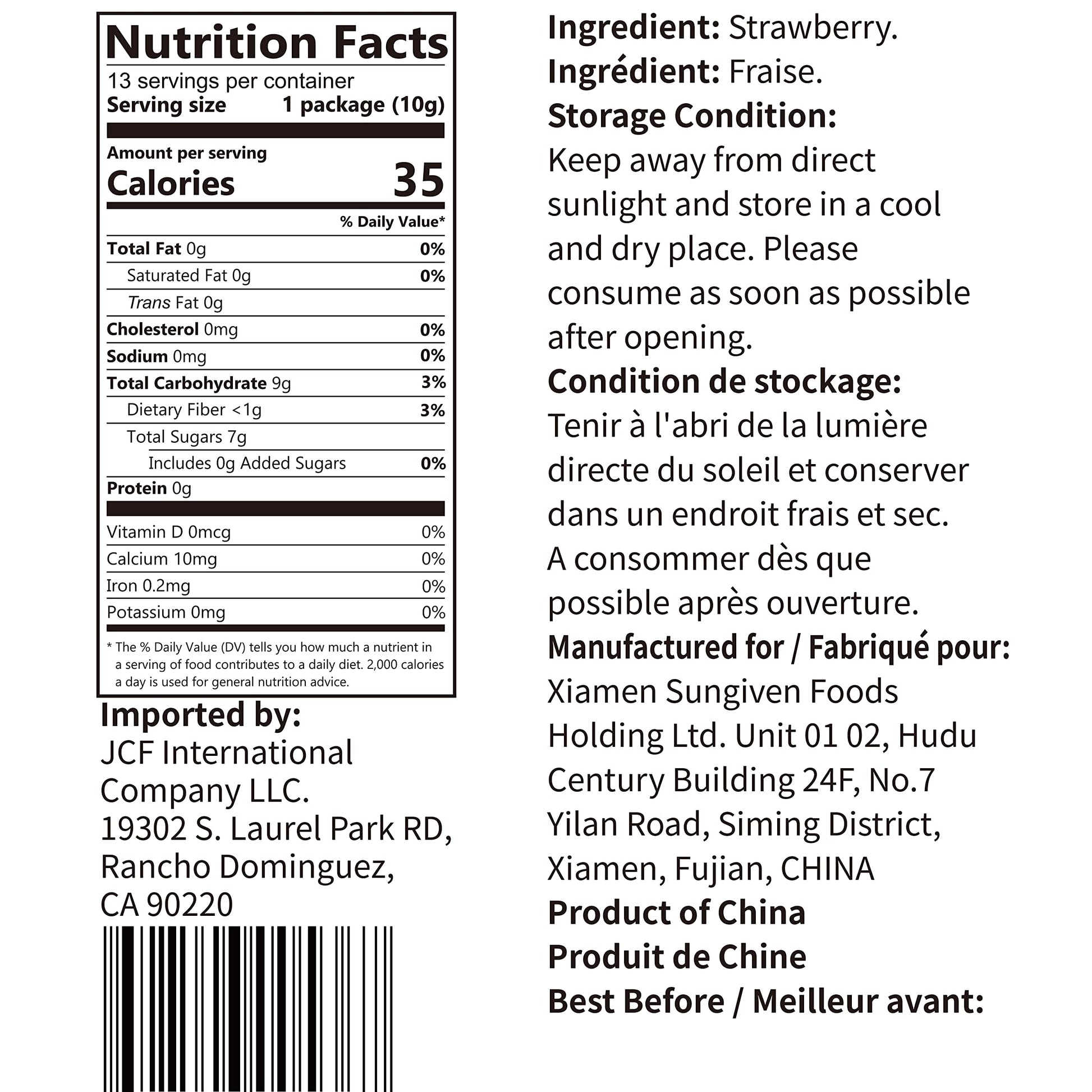 ONETANG Freeze-Dried Strawberry Snack Packs - 10 Single-Serve Portions, 100g